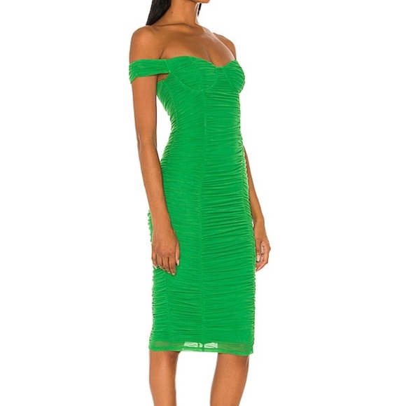Majorelle Kelly Green Off-the-Shoulder Tabitha Midi Dress, size SMALL - Picture 2 of 8